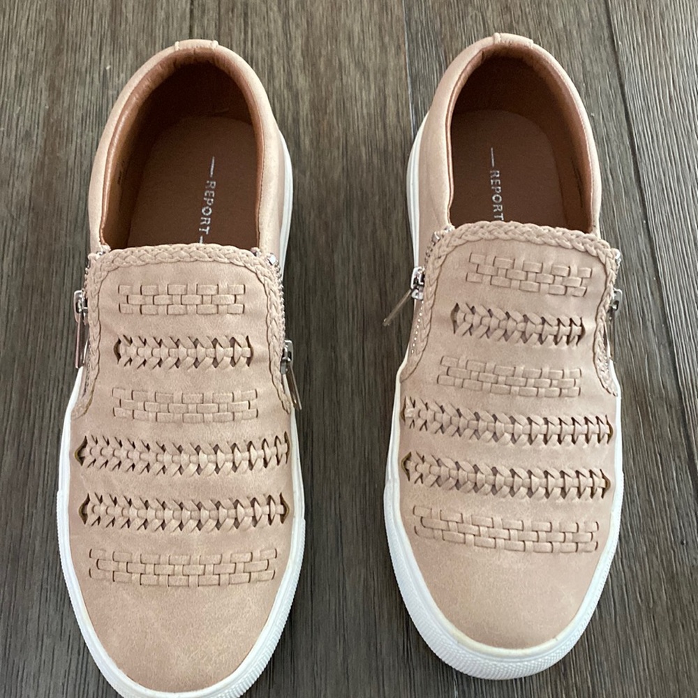 Light pink (blush color) slip ons with zipper on side